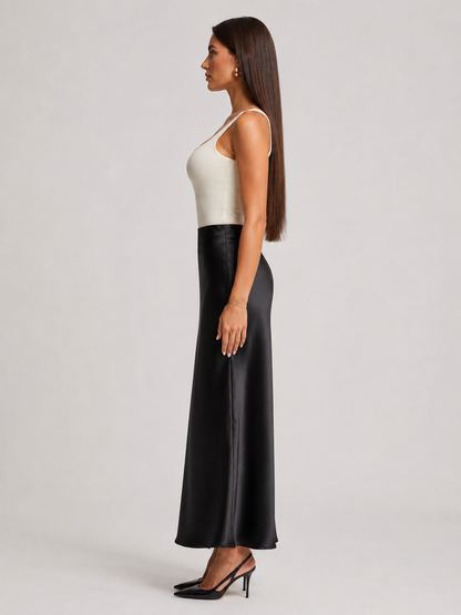 Women’s Satin A-Line Maxi Skirt – High-Waisted Flowing Silhouette with Soft Sheen for Dinners and Occasion Wear