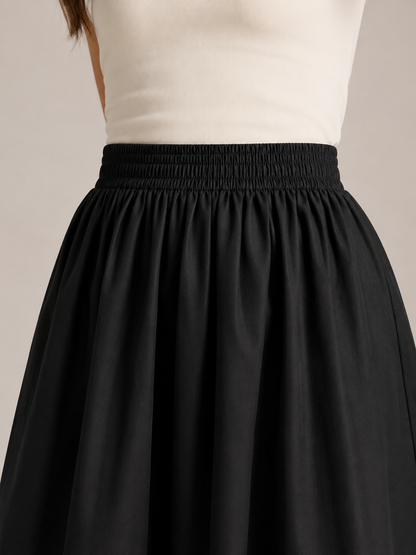 Women’s Pleated Midi Skirt – High-Waisted A-Line Design with Elasticated Waist and Pockets for Work and Weekend Wear