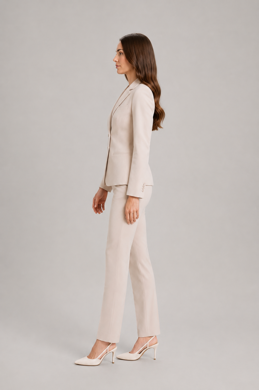 Women’s Asymmetric Blazer Trouser Suit – Tailored Wrap-Front Jacket with Straight-Leg Trousers for Office and Business Wear