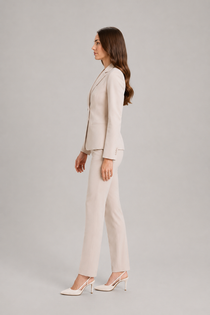 Women’s Asymmetric Blazer Trouser Suit – Tailored Wrap-Front Jacket with Straight-Leg Trousers for Office and Business Wear