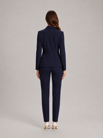 Women’s Asymmetric Blazer Trouser Suit – Tailored Wrap-Front Jacket with Straight-Leg Trousers for Office and Business Wear