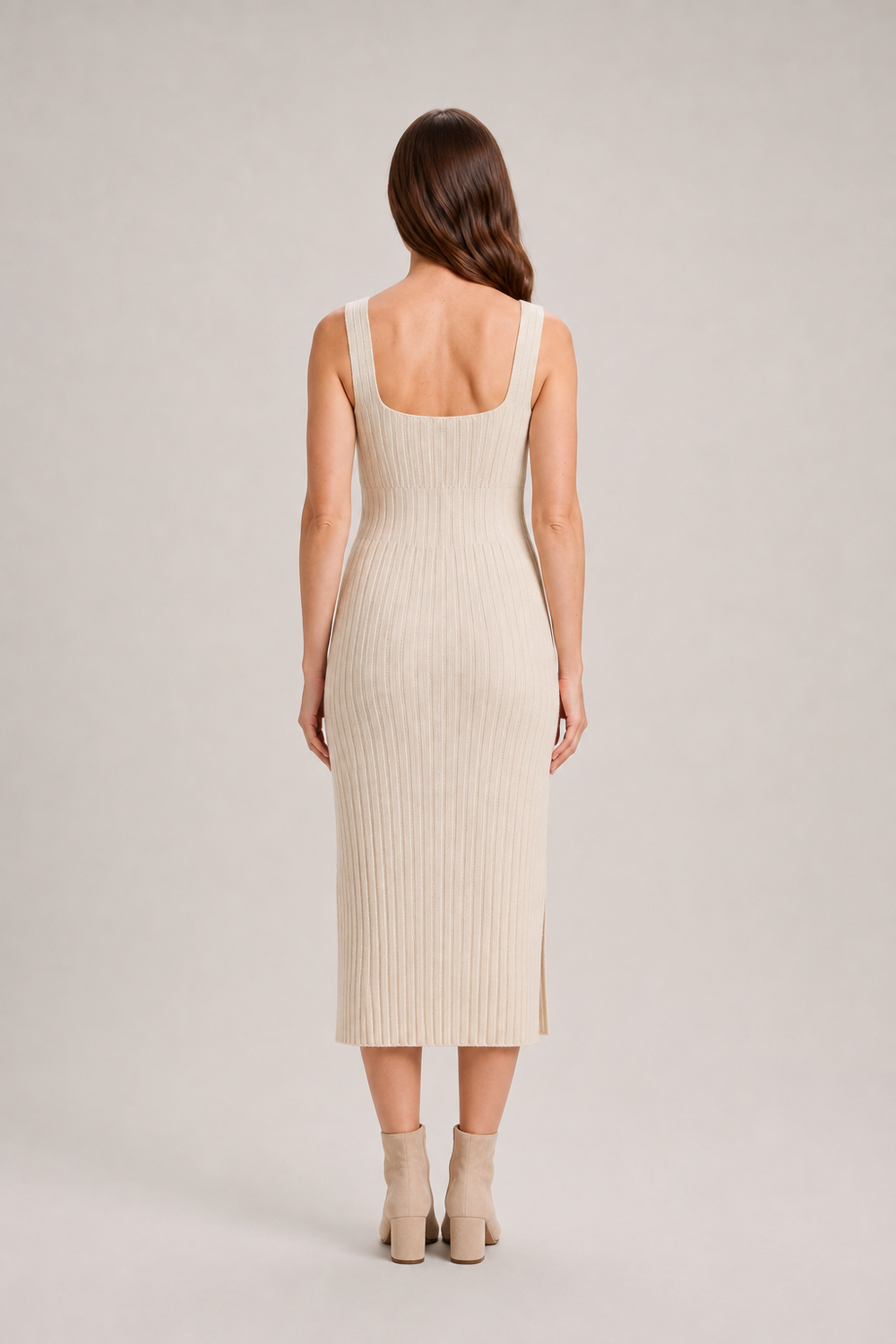 Women’s Ribbed Knit Midi Dress Set – Sleeveless Fitted Dress with Longline Cardigan for Autumn Layering