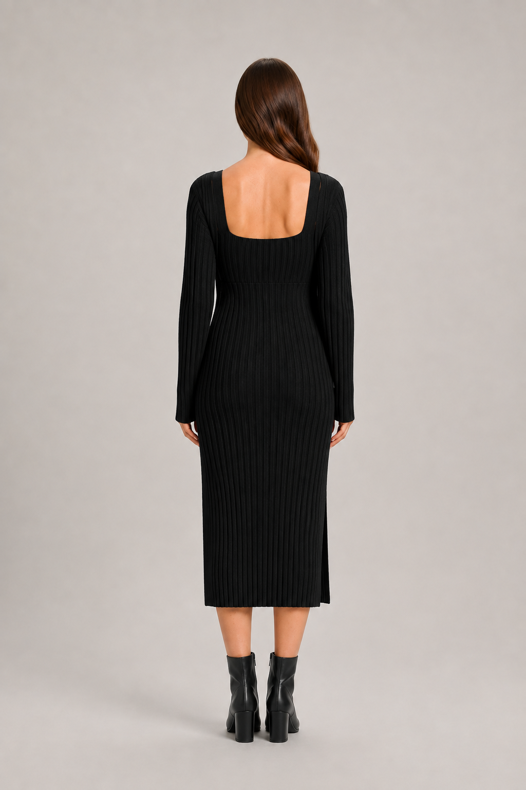 Women’s Ribbed Knit Midi Dress Set – Sleeveless Fitted Dress with Longline Cardigan for Autumn Layering