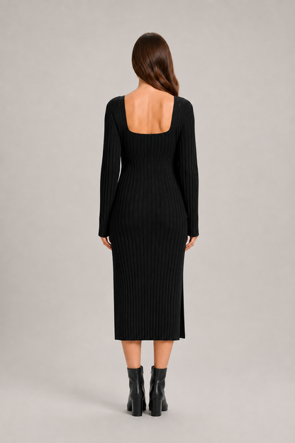 Women’s Ribbed Knit Midi Dress Set – Sleeveless Fitted Dress with Longline Cardigan for Autumn Layering