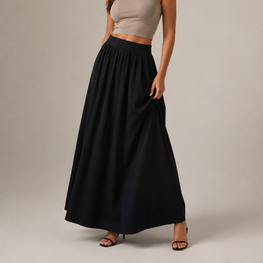 Women’s High-Waisted Flowing Maxi Skirt – Gathered A-Line Silhouette for Work Holidays and Evening Wear