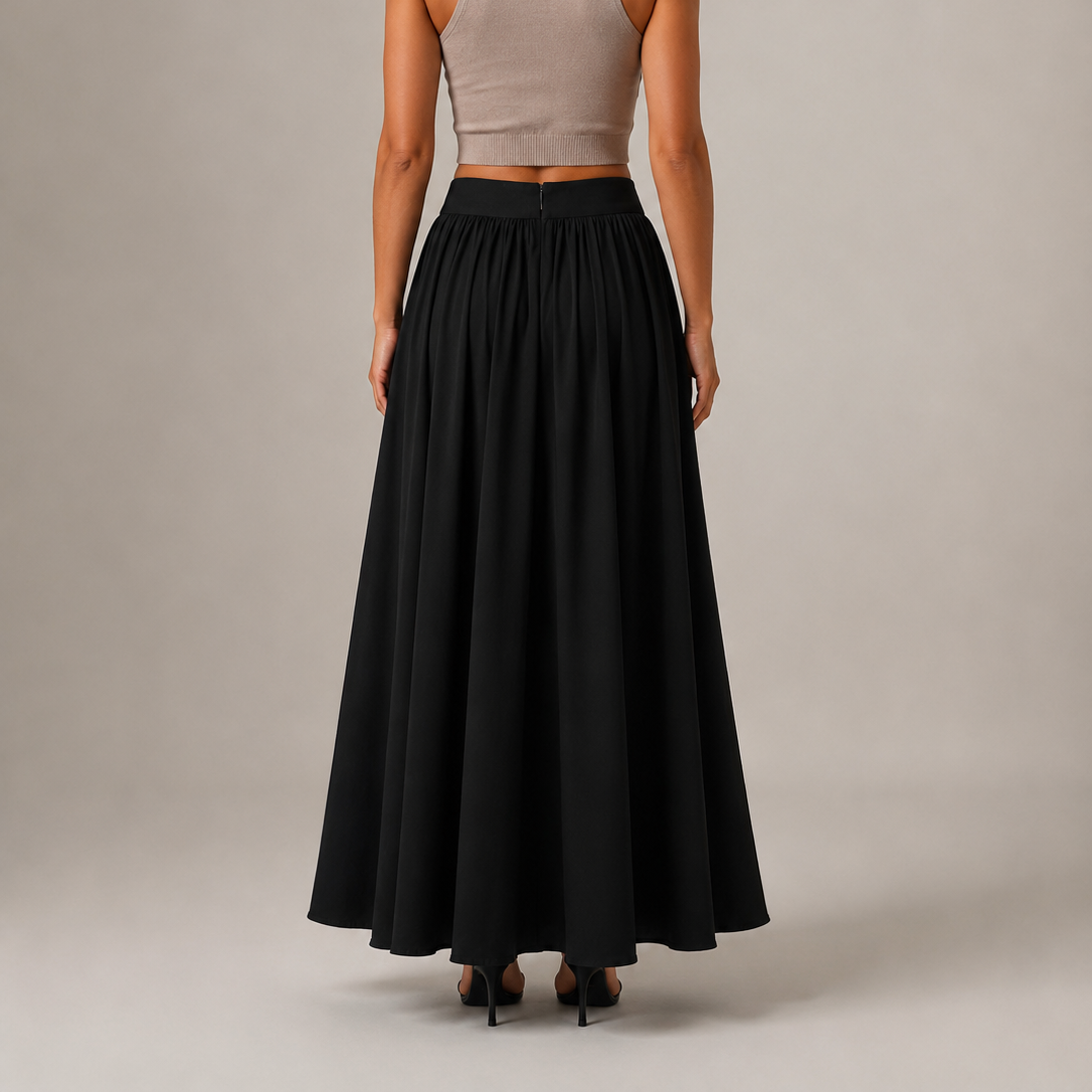 Women’s High-Waisted Flowing Maxi Skirt – Gathered A-Line Silhouette for Work Holidays and Evening Wear