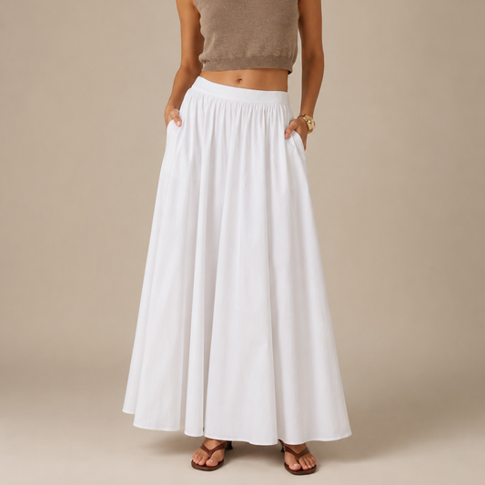 Women’s High-Waisted Flowing Maxi Skirt – Gathered A-Line Silhouette for Work Holidays and Evening Wear