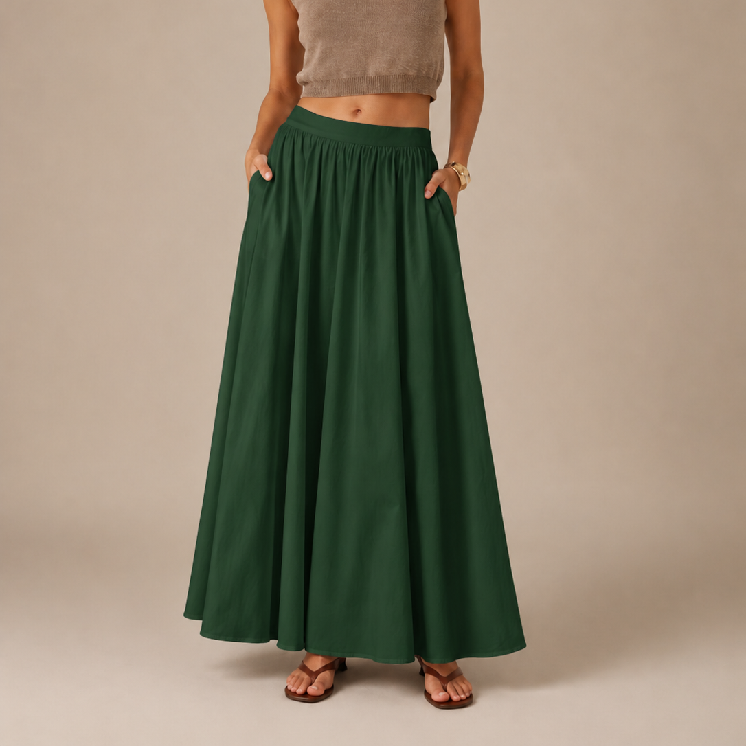 Women’s High-Waisted Flowing Maxi Skirt – Gathered A-Line Silhouette for Work Holidays and Evening Wear