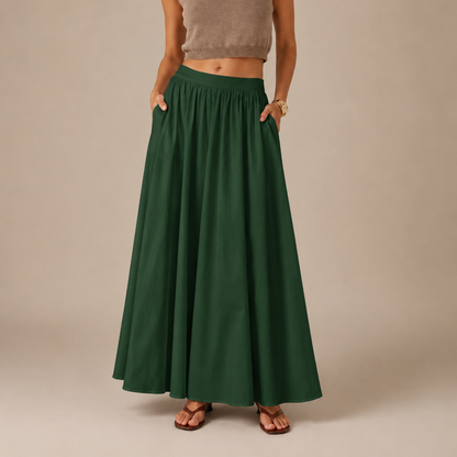 Women’s High-Waisted Flowing Maxi Skirt – Gathered A-Line Silhouette for Work Holidays and Evening Wear