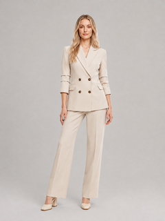 Women’s Double-Breasted Trouser Suit – Tailored Blazer with Wide-Leg Trousers for Office and Business Wear