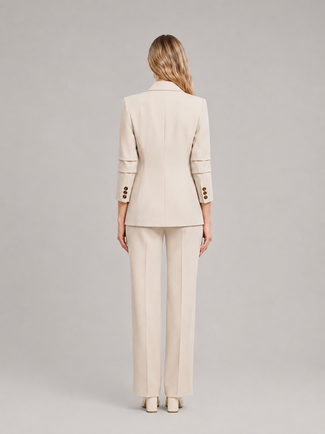 Women’s Double-Breasted Trouser Suit – Tailored Blazer with Wide-Leg Trousers for Office and Business Wear