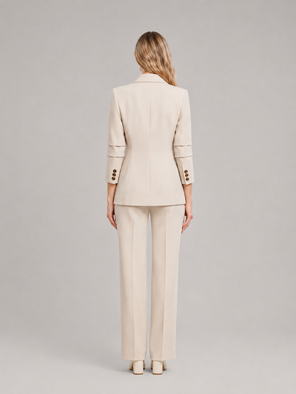 Women’s Double-Breasted Trouser Suit – Tailored Blazer with Wide-Leg Trousers for Office and Business Wear