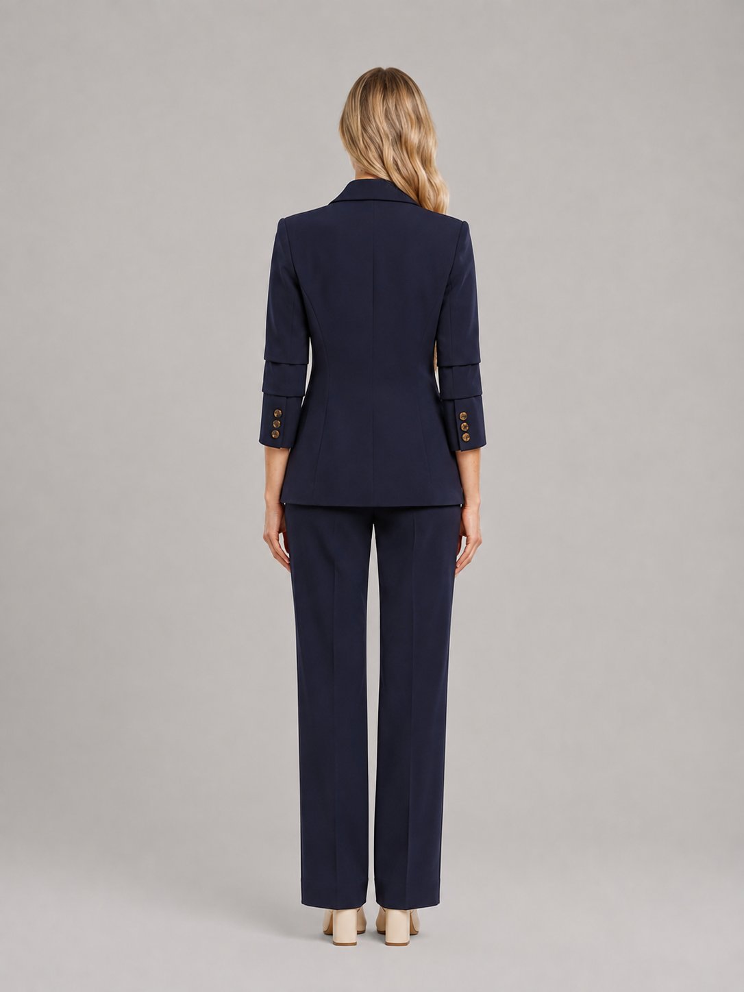 Women’s Double-Breasted Trouser Suit – Tailored Blazer with Wide-Leg Trousers for Office and Business Wear