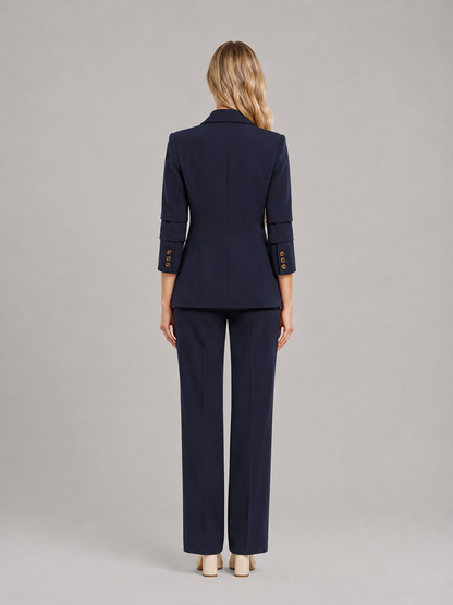 Women’s Double-Breasted Trouser Suit – Tailored Blazer with Wide-Leg Trousers for Office and Business Wear
