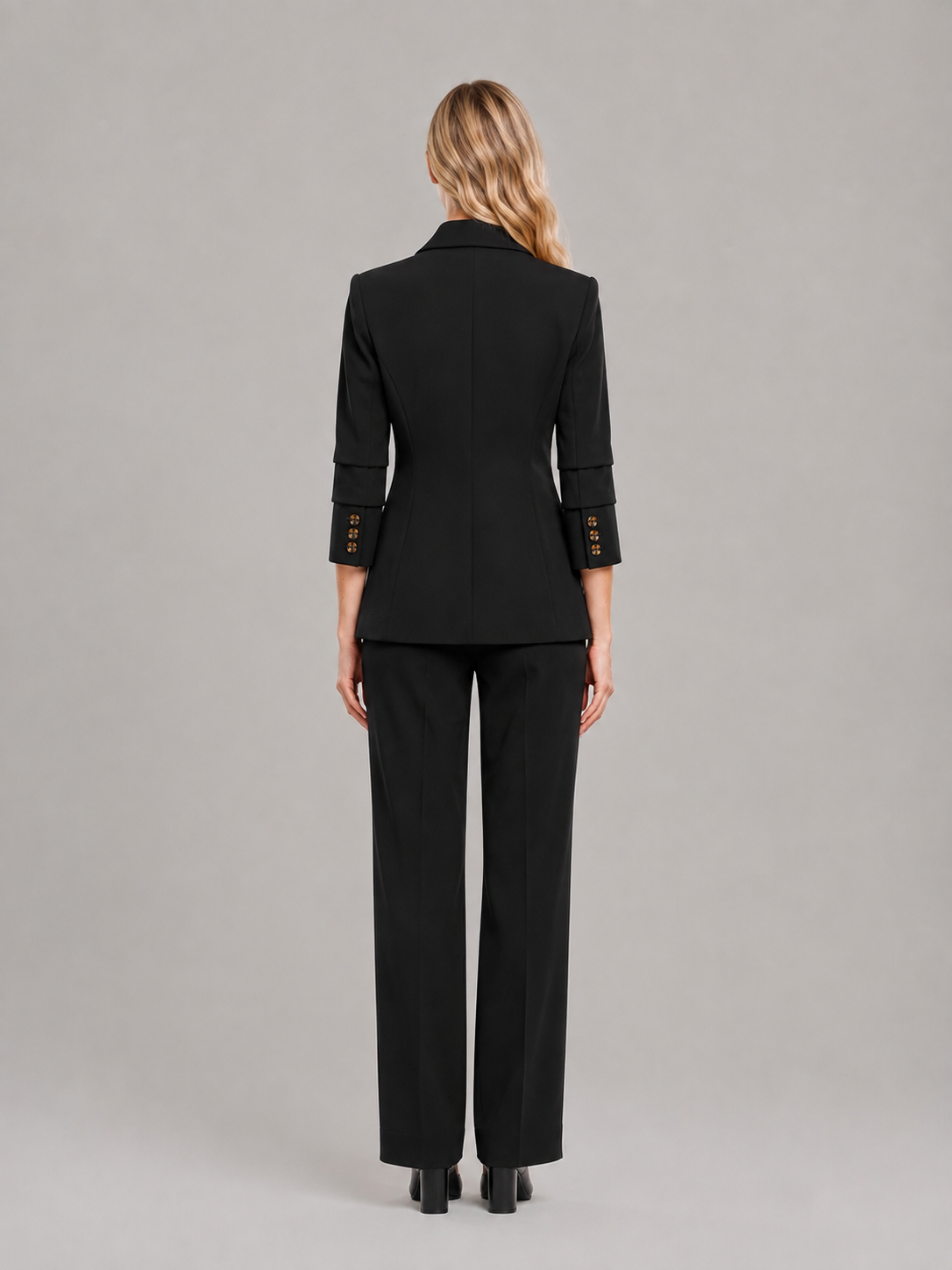 Women’s Double-Breasted Trouser Suit – Tailored Blazer with Wide-Leg Trousers for Office and Business Wear
