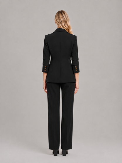 Women’s Double-Breasted Trouser Suit – Tailored Blazer with Wide-Leg Trousers for Office and Business Wear