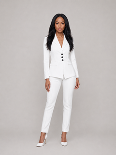 Women’s Tailored Trouser Suit – Fitted Blazer with Contrast Buttons and Straight-Leg Trousers for Business and Occasion Wear