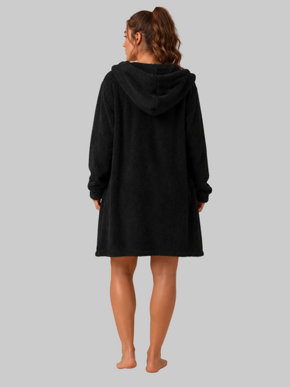 Women’s Plush Lounge Pyjama Set – Cropped Camisole with Drawstring Shorts and Long Hooded Robe for Cosy Homewear