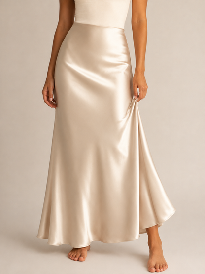 Women’s Satin Maxi Skirt – High-Waisted Fitted Silhouette with Subtle Sheen for Dinner and Evening Wear