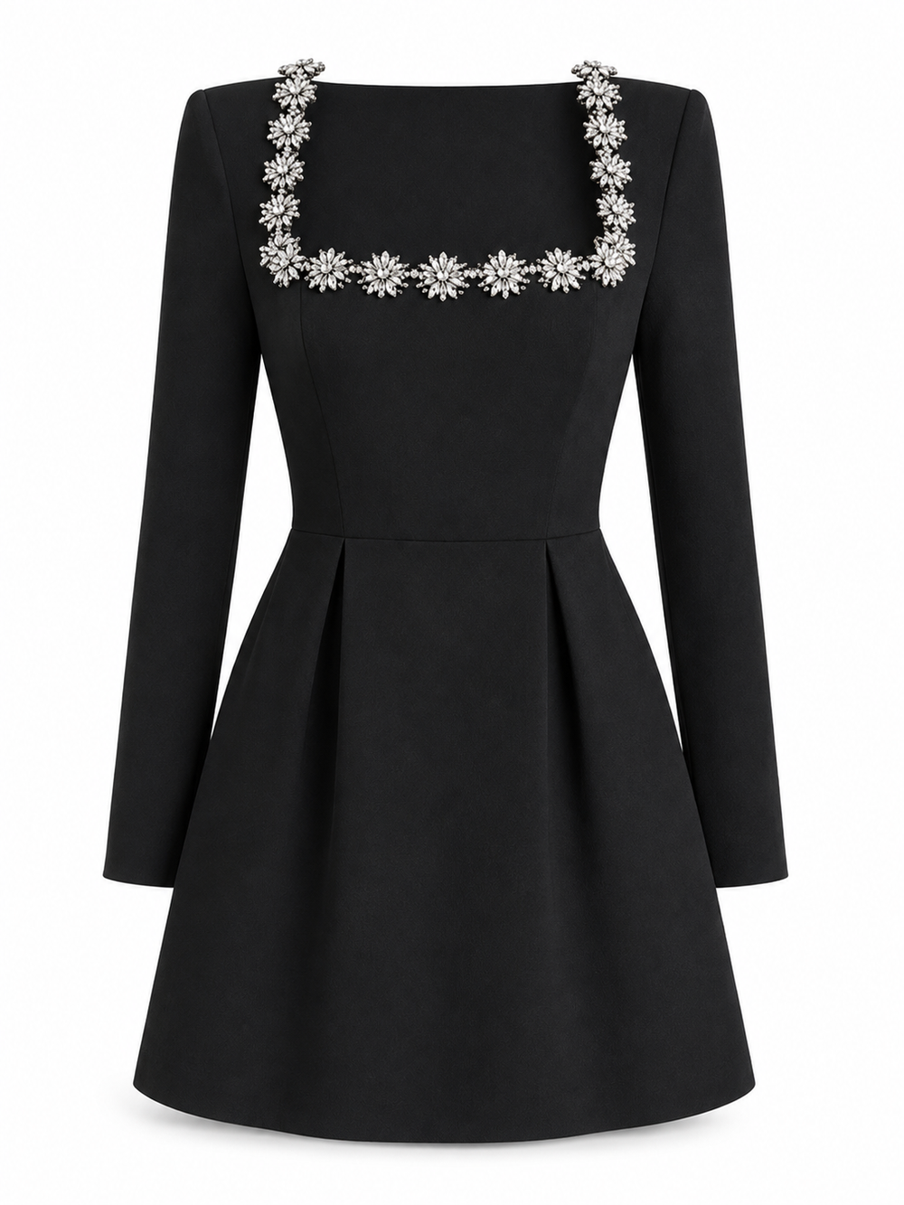 Women’s Square-Neck Mini Dress – Embellished Fit-and-Flare Style for Evening Events