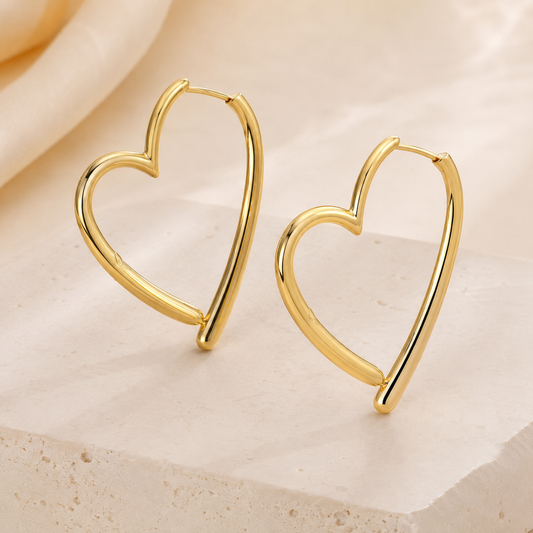 Women’s Open-Heart Hoop Earrings – Gold-Tone Statement Hoops with Polished Non-Tarnish Finish for Day and Evening Wear