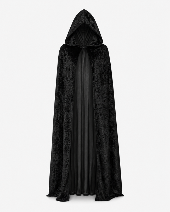 Women's Black Hooded Velvet Cape Halloween Costume Accessory