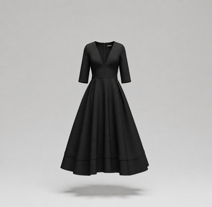 Women’s V-Neck Fit-and-Flare Midi Dress – Elegant Summer Occasion Style