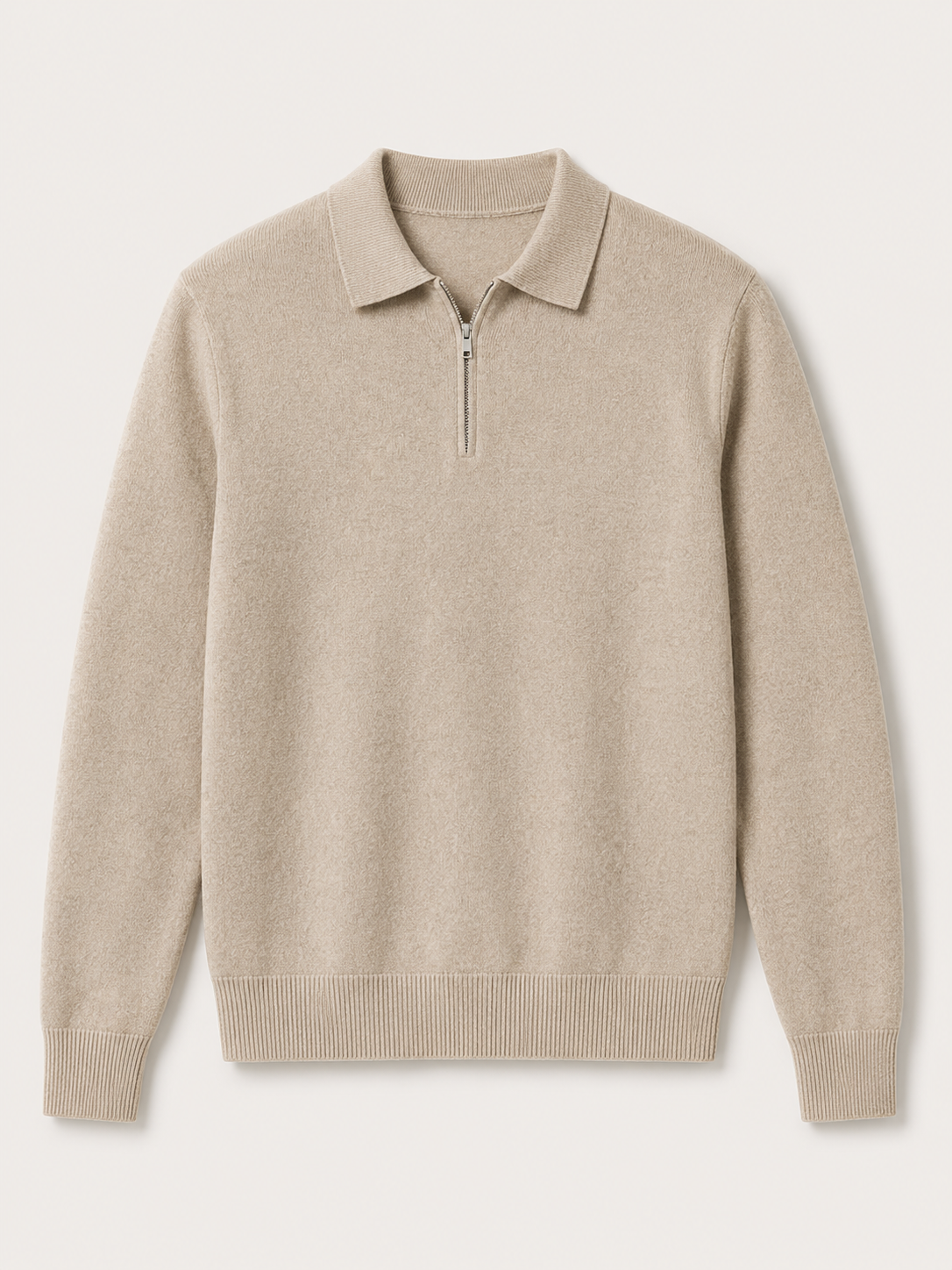 Men’s Fine-Knit Polo Sweater – Zip-Neck Smart Layer for Autumn and Winter