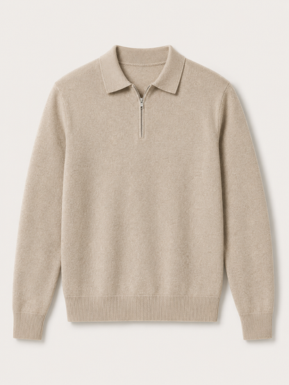 Men’s Fine-Knit Polo Sweater – Zip-Neck Smart Layer for Autumn and Winter