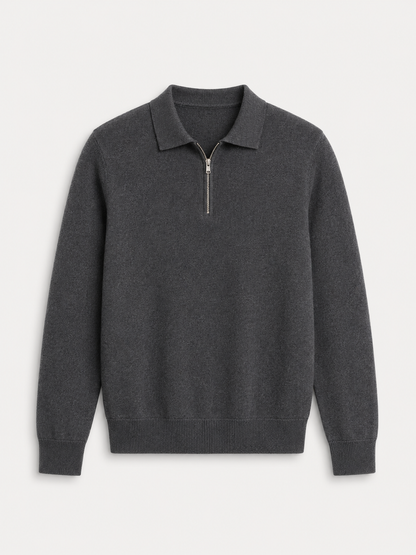 Men’s Fine-Knit Polo Sweater – Zip-Neck Smart Layer for Autumn and Winter