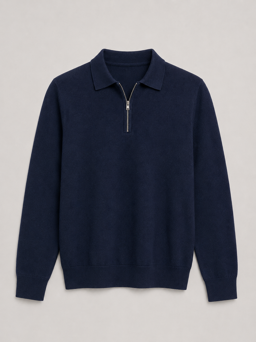Men’s Fine-Knit Polo Sweater – Zip-Neck Smart Layer for Autumn and Winter