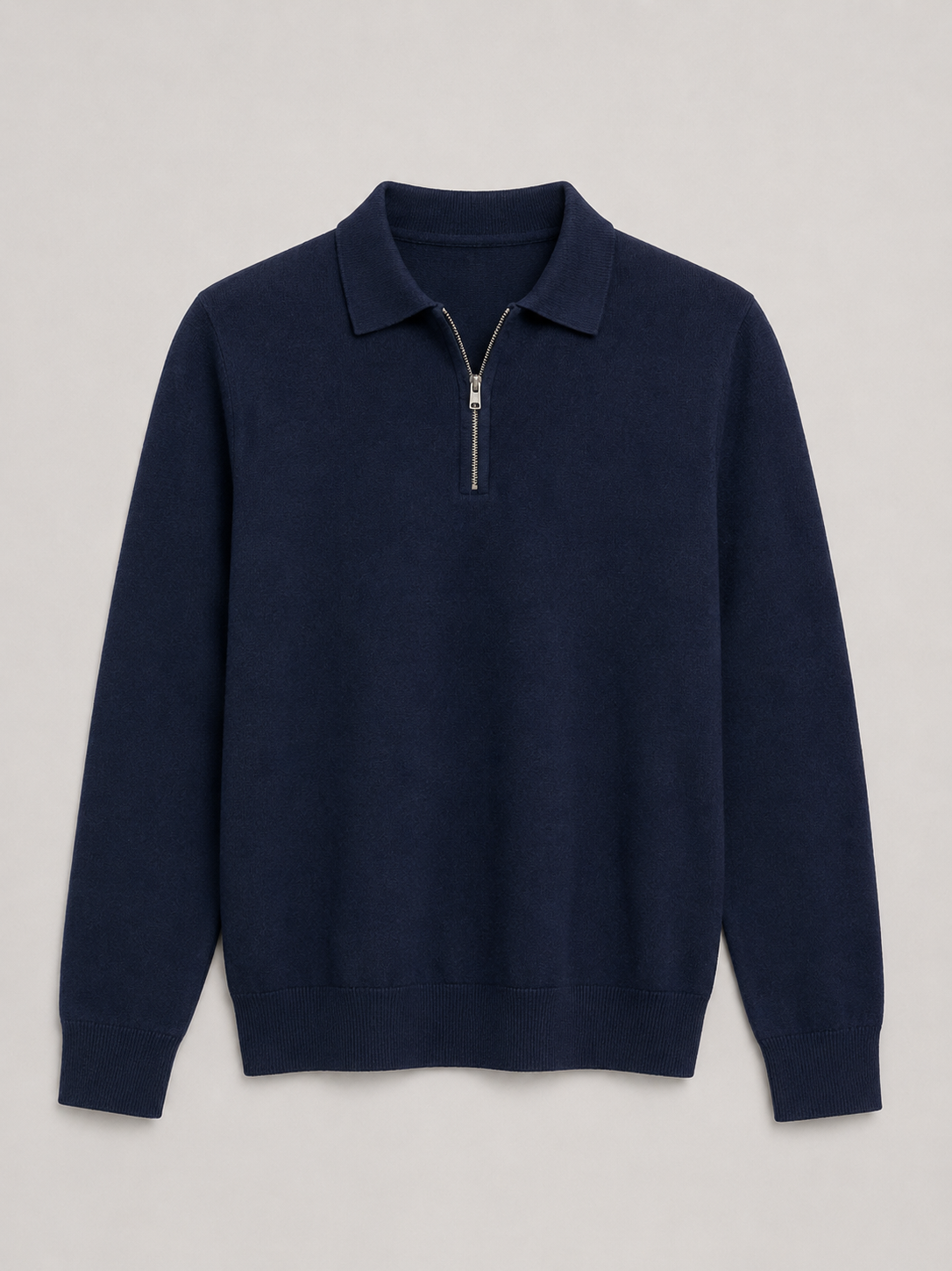 Men’s Fine-Knit Polo Sweater – Zip-Neck Smart Layer for Autumn and Winter