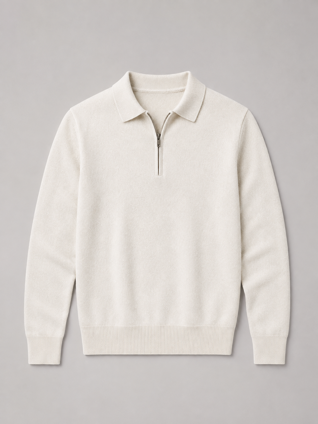 Men’s Fine-Knit Polo Sweater – Zip-Neck Smart Layer for Autumn and Winter