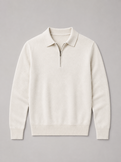 Men’s Fine-Knit Polo Sweater – Zip-Neck Smart Layer for Autumn and Winter
