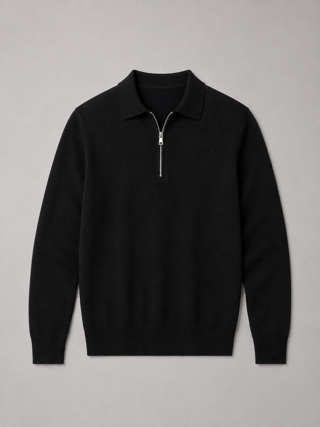 Men’s Fine-Knit Polo Sweater – Zip-Neck Smart Layer for Autumn and Winter
