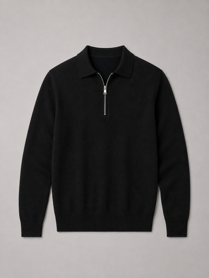 Men’s Fine-Knit Polo Sweater – Zip-Neck Smart Layer for Autumn and Winter