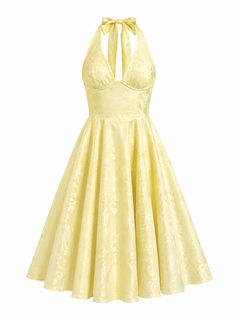 Women’s Jacquard Halterneck Midi Dress – V-Neck A-Line Style for Summer Events