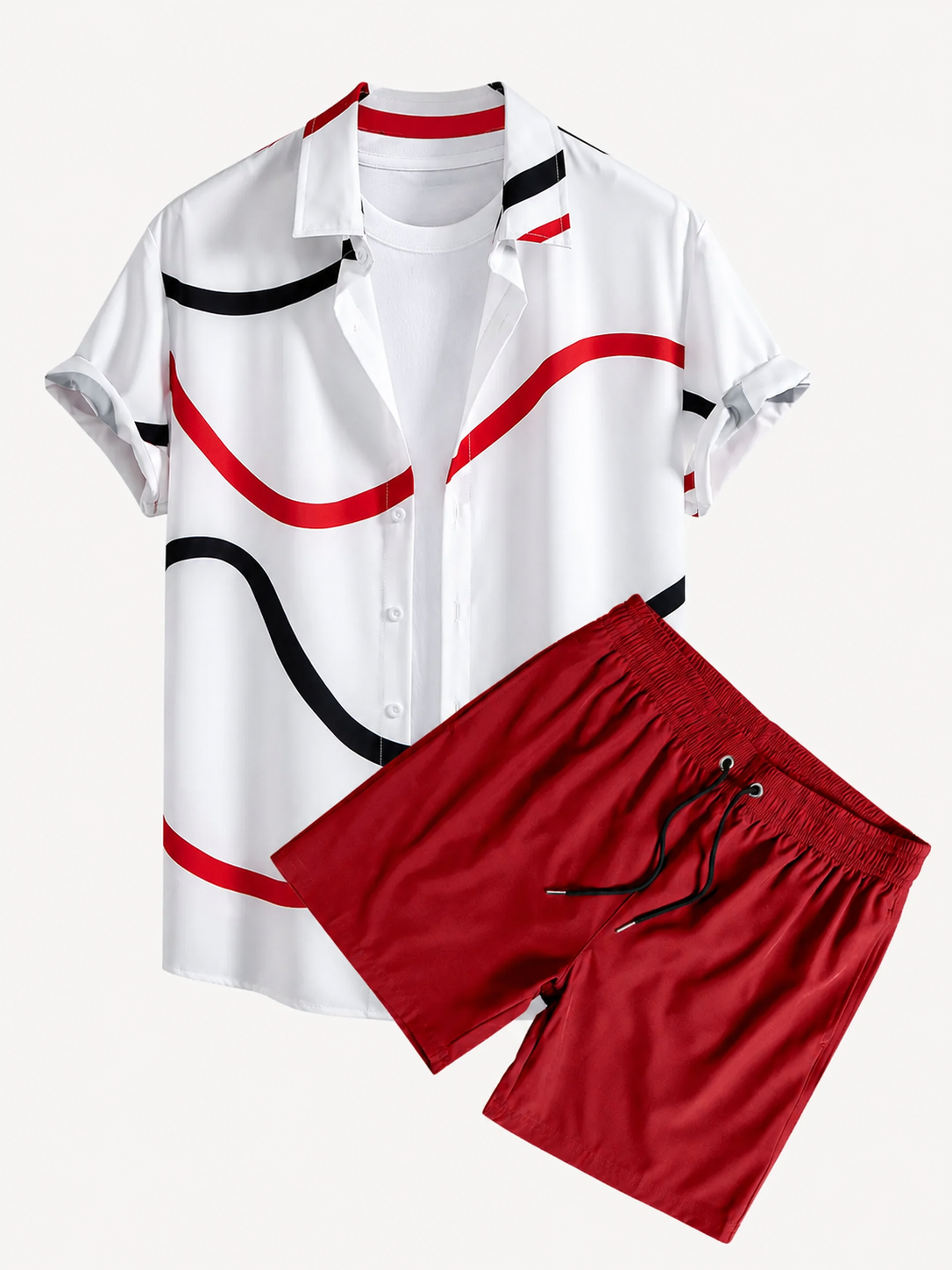 Men’s Short-Sleeve Shirt Swim Set – Printed Two-Piece for Beach Trips and Resort Days