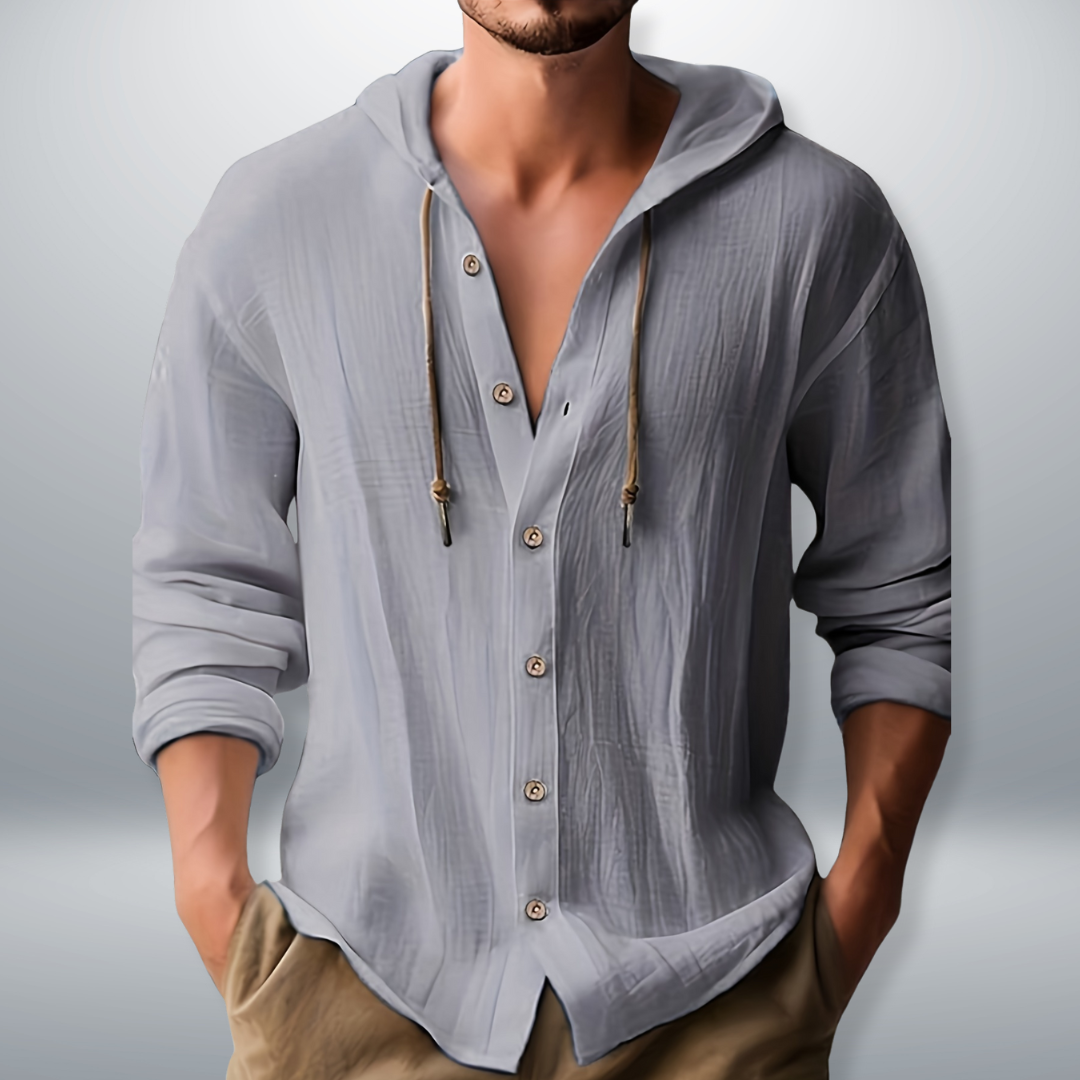 Men’s Hooded Shirt – Button-Through with Drawcord Hood