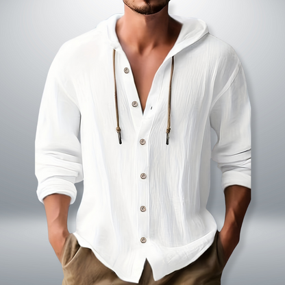 Men’s Hooded Shirt – Button-Through with Drawcord Hood