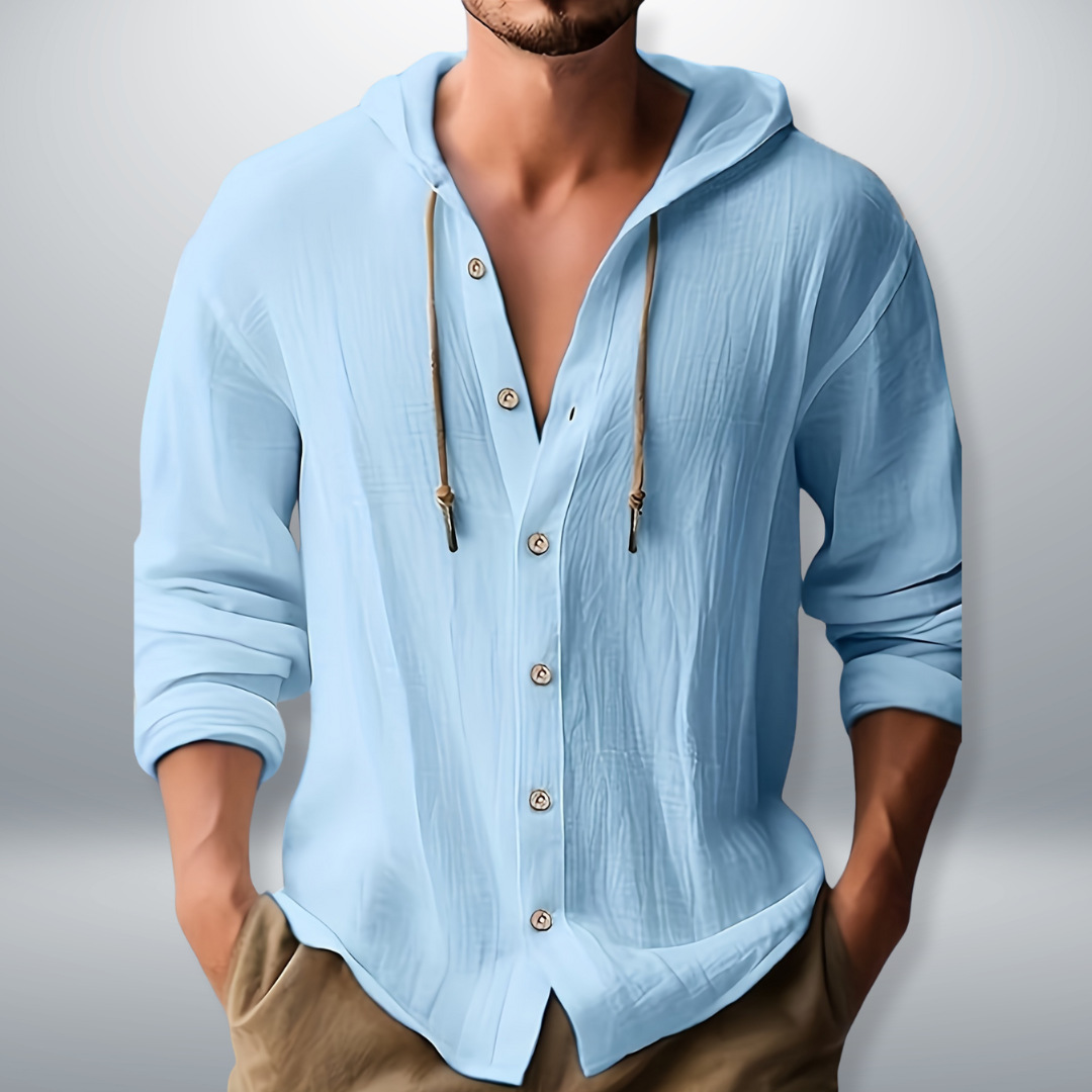 Men’s Hooded Shirt – Button-Through with Drawcord Hood