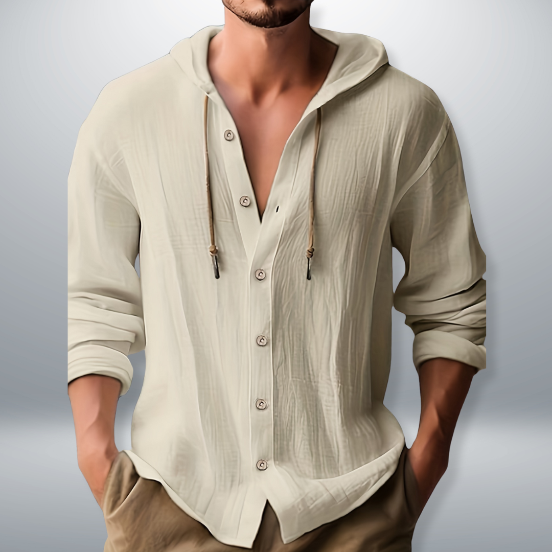 Men’s Hooded Shirt – Button-Through with Drawcord Hood