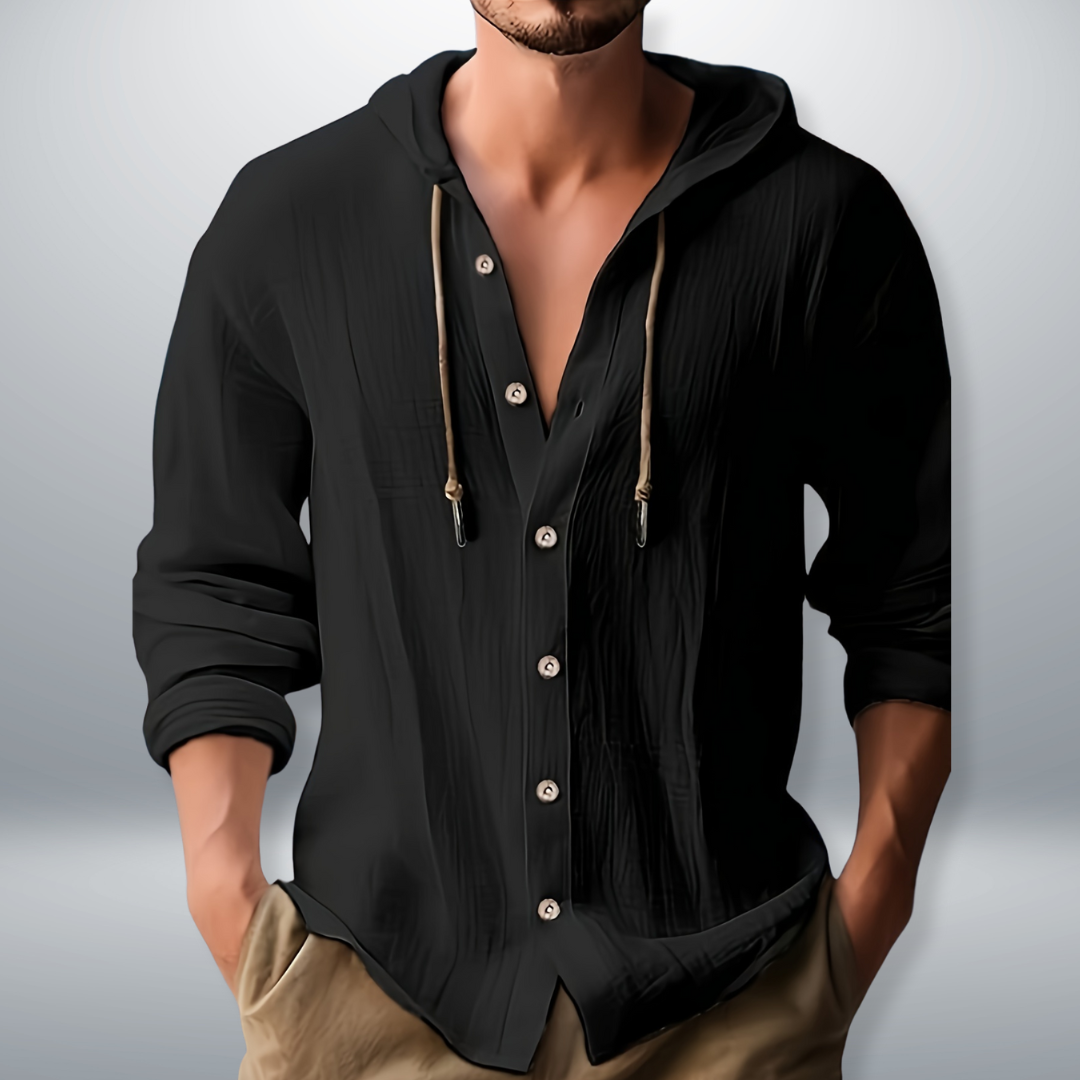 Men’s Hooded Shirt – Button-Through with Drawcord Hood