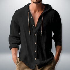 Men’s Hooded Shirt – Button-Through with Drawcord Hood