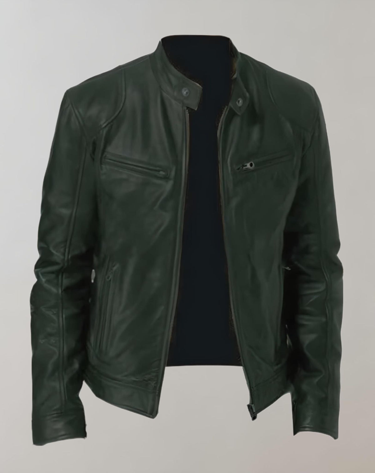 Men’s Gloss-Finish Leather Jacket – Zip-Front Racer Style for Smart Casual Wear