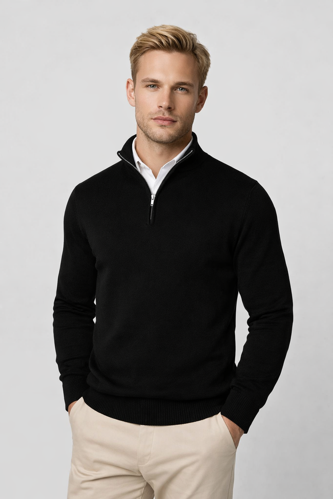 Men’s Half-Zip Knit Sweater – Warm Relaxed-Fit Layer for Office and Smart Casual Winter Wear