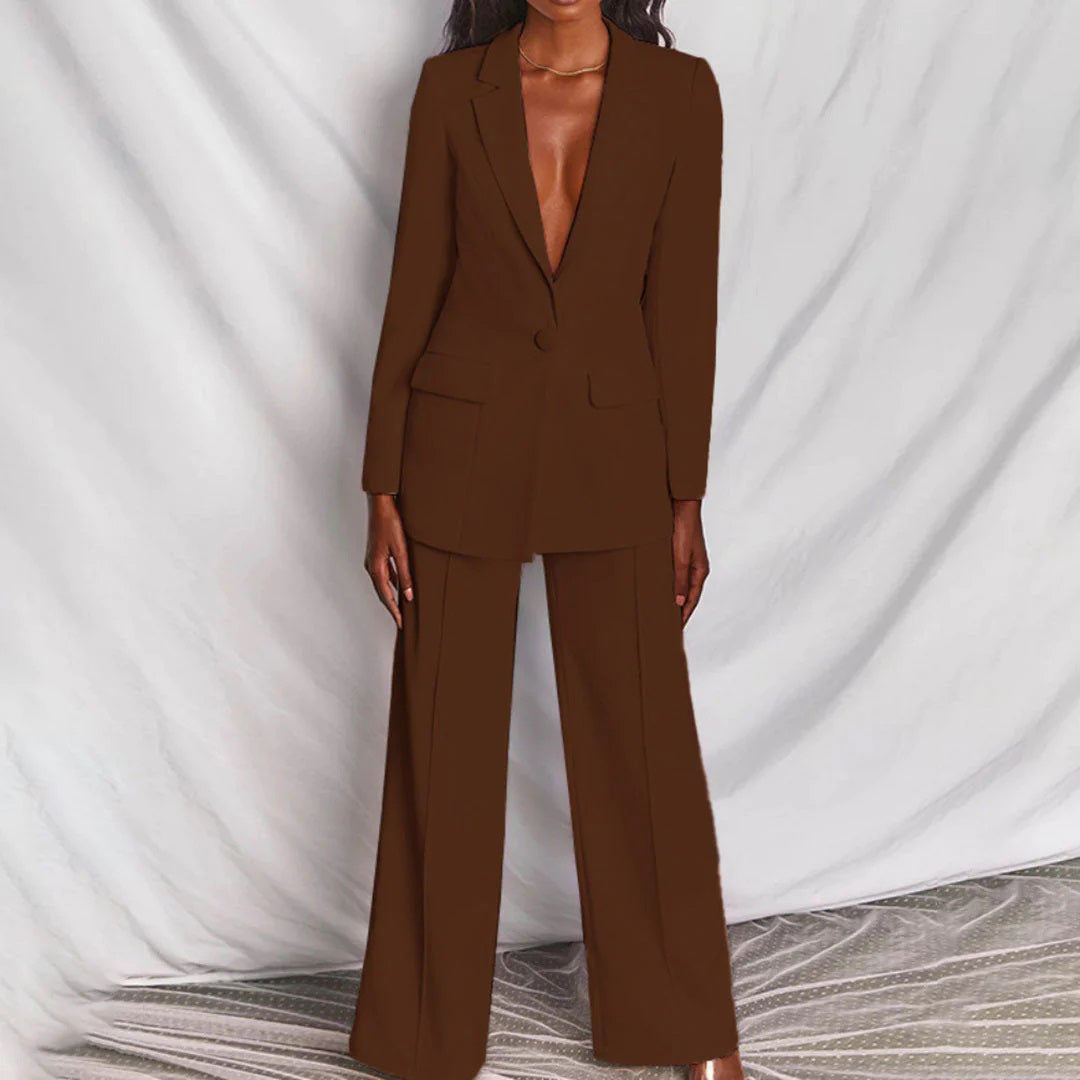 Women’s Two-Piece Set – Blazer with Matching High-Waisted Trousers