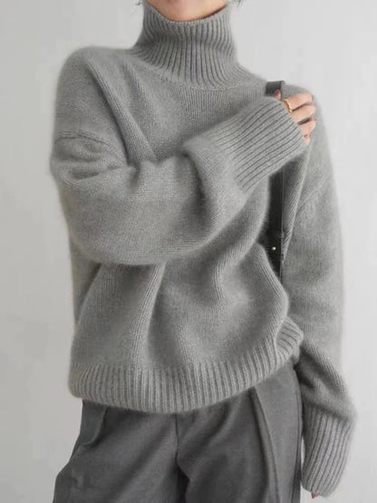 Women’s Roll-Neck Jumper – Drop-Shoulder Fine Knit with High Collar