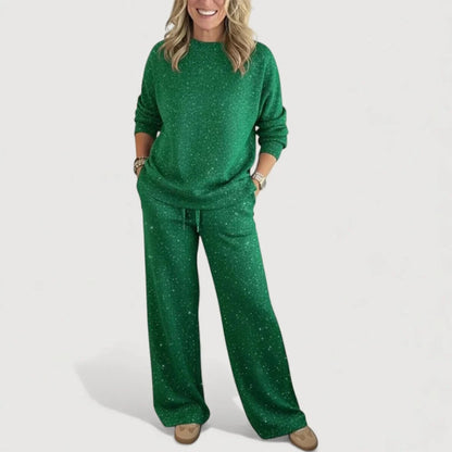 Women’s Relaxed Lounge Set – Shimmer Crew Neck Co-Ord for Autumn and Winter