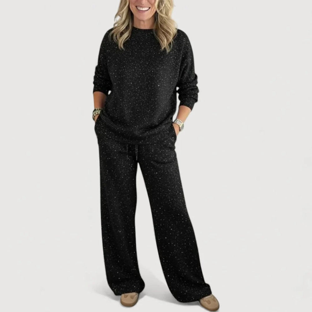 Women’s Relaxed Lounge Set – Shimmer Crew Neck Co-Ord for Autumn and Winter